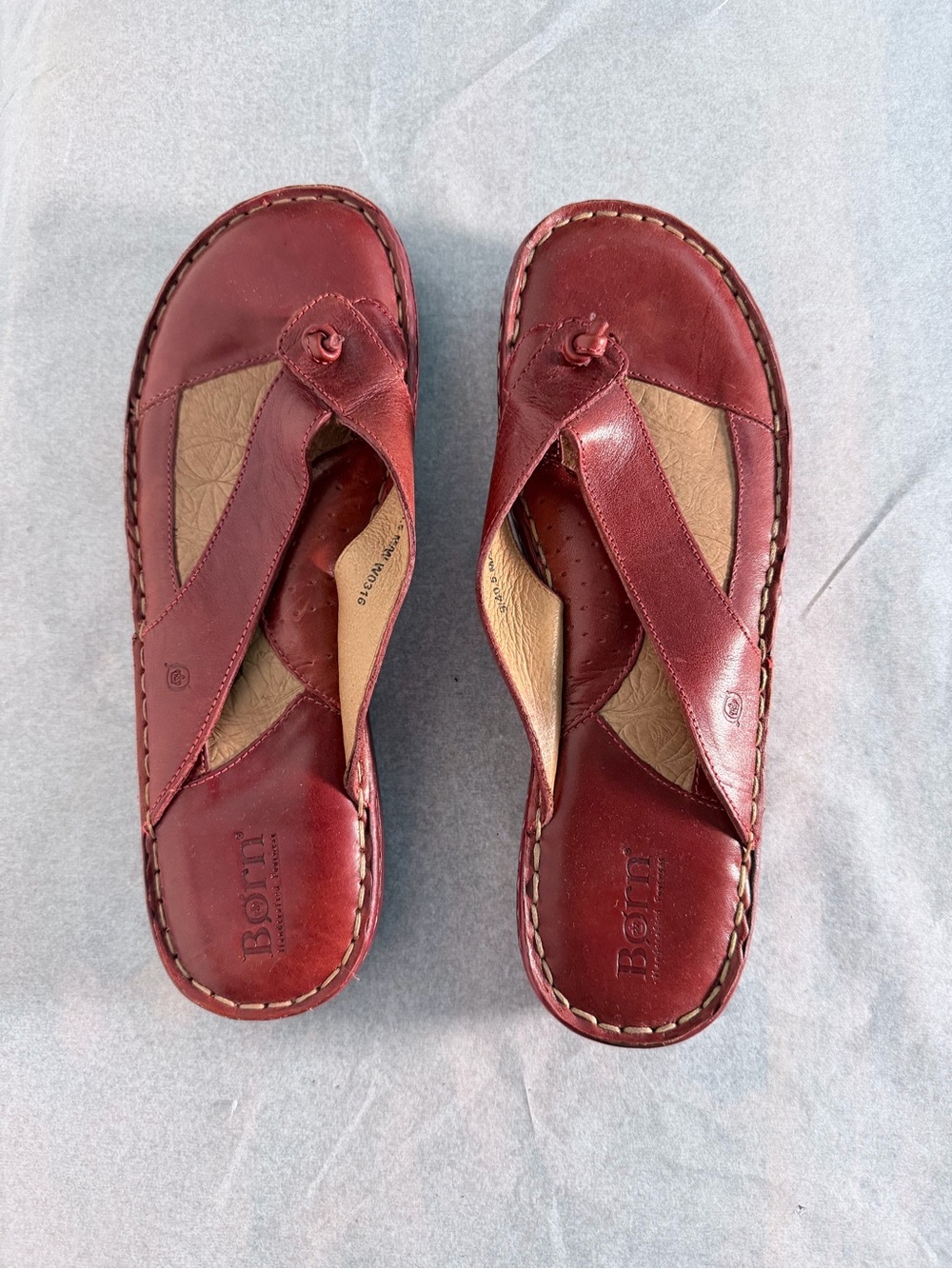 Born Women's Burgundy Leather Thong Slide Sandals